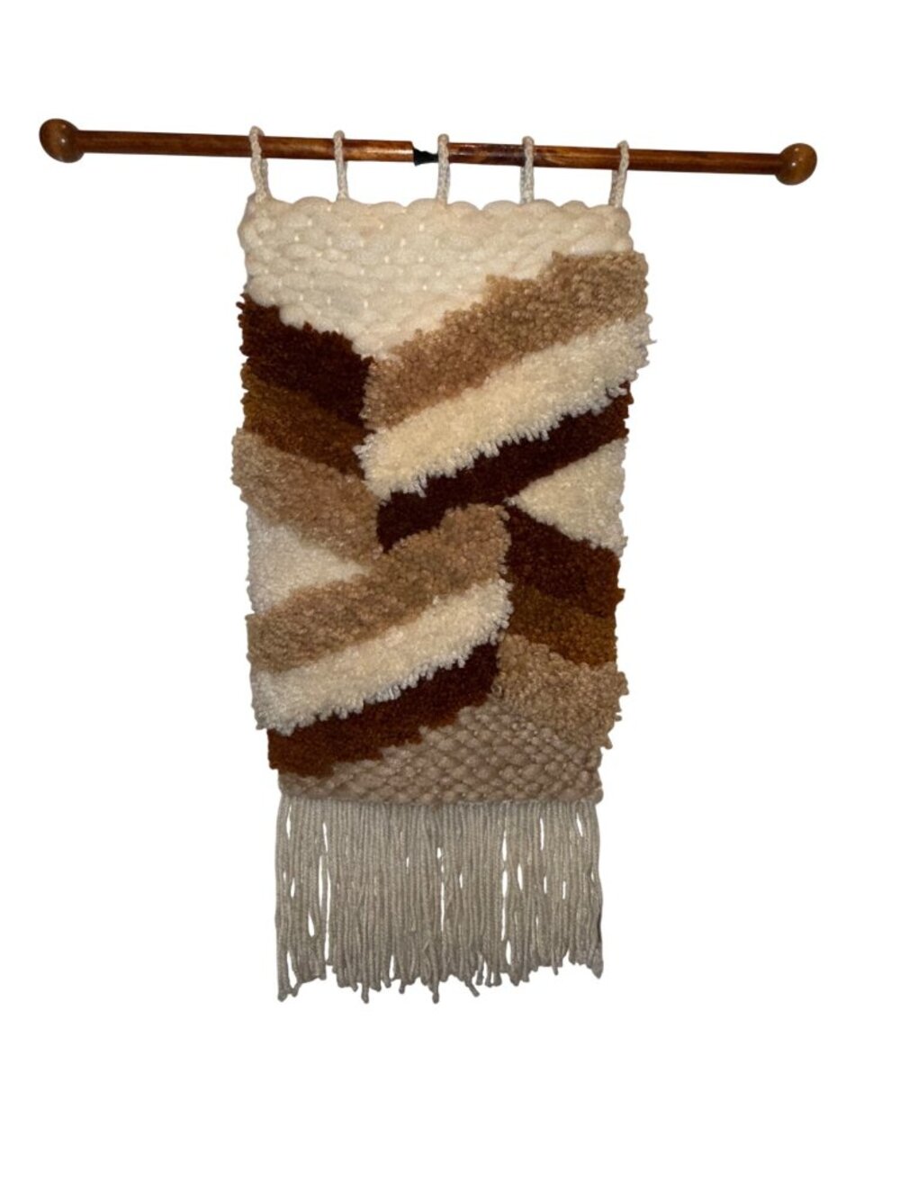 Vintage 1970s Latch Hook Mid-Century Yarn Wall Hanging Boho Earth Tones